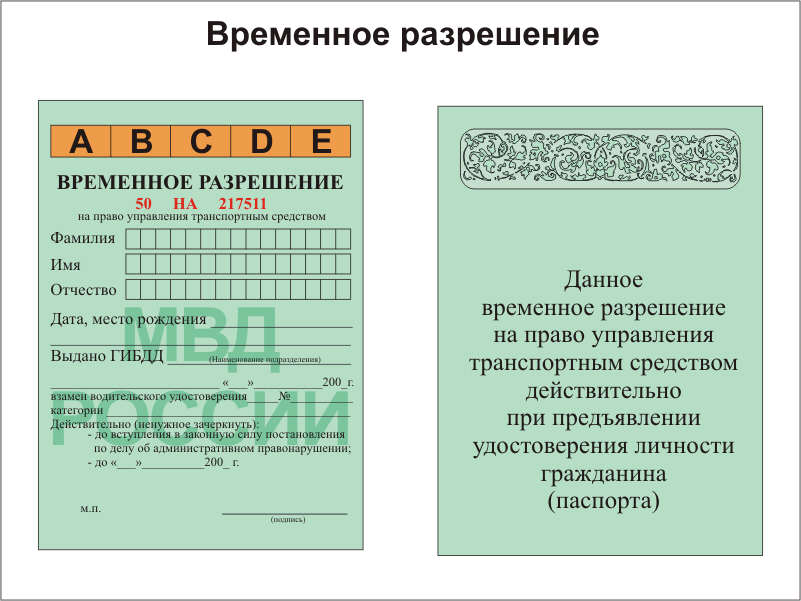 Временное разрешение на вождение автомобиля Временное разрешение на вождение автомобиля