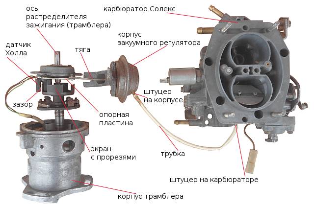 Регулятор вакуумный распределителя зажигания и схема его соединения