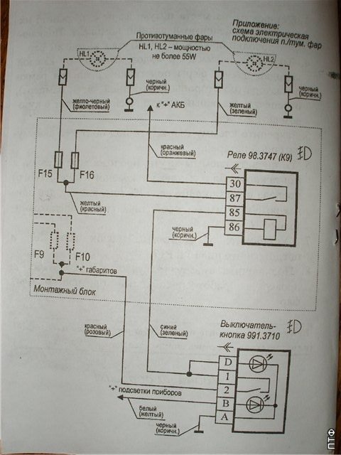 Оригинальная схема подключения противотуманных фар на Калину Оригинальная схема подключения противотуманных фар на Калину