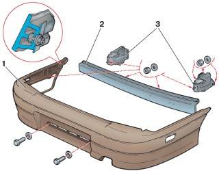 Основные детали заднего бампера Основные детали заднего бампера