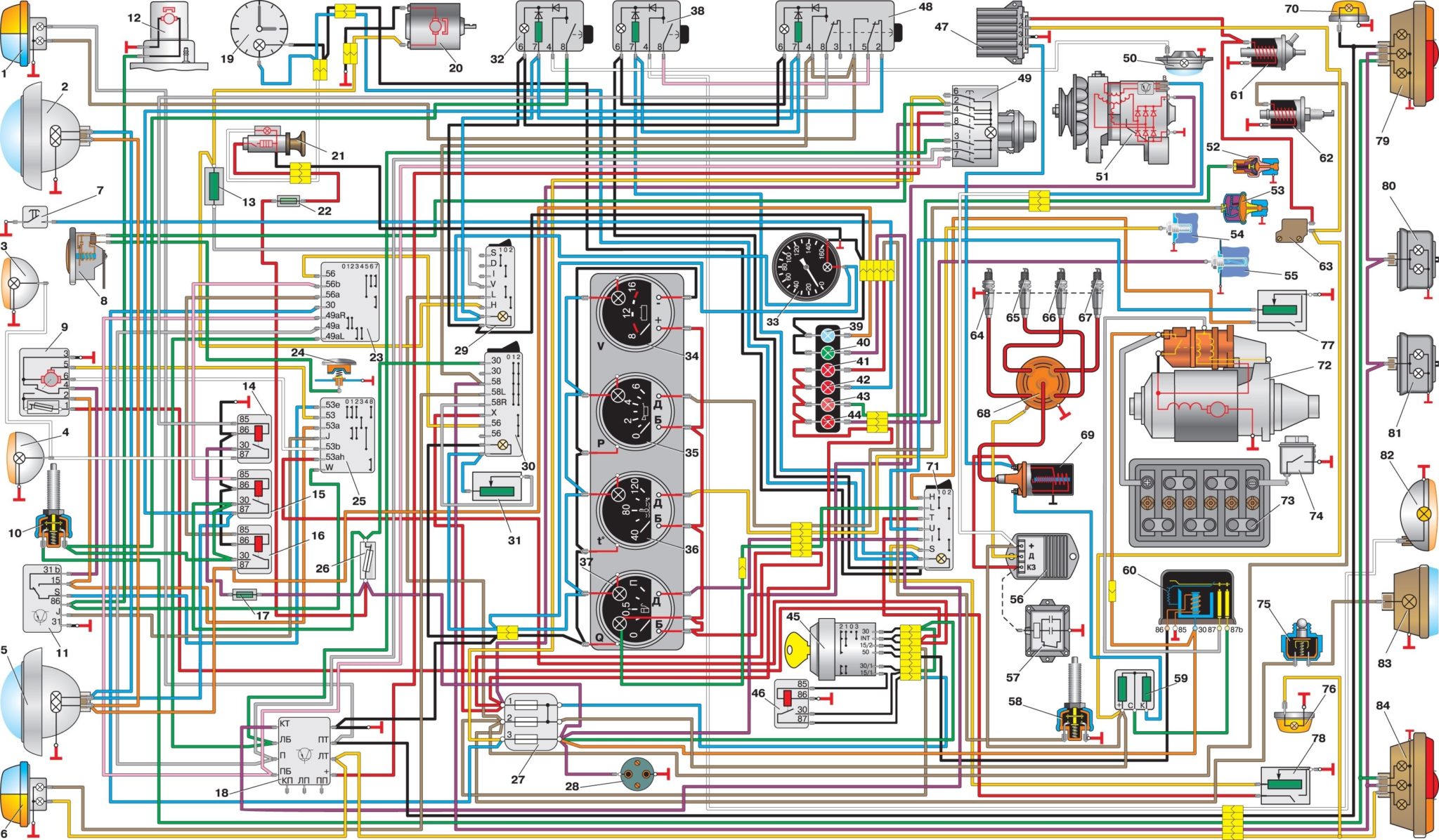 Схема электрооборудования автомобиля УАЗ, оснащаемого многофункциональным подрулевым переключателем Схема электрооборудования автомобиля УАЗ, оснащаемого многофункциональным подрулевым переключателем