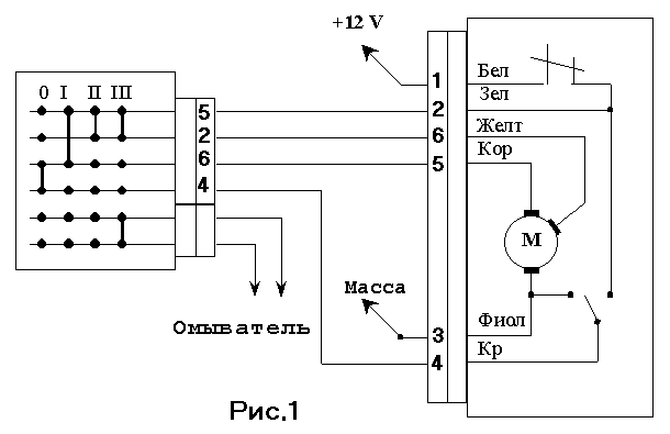 Схема обычного блока управления стеклоочистителями Схема обычного блока управления стеклоочистителями