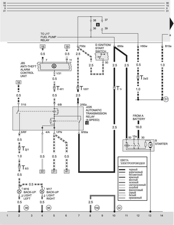 Схема проводки Ауди 80 с автоматической 4-х ступенчатой коробкой передач Схема проводки Ауди 80 с автоматической 4-х ступенчатой коробкой передач