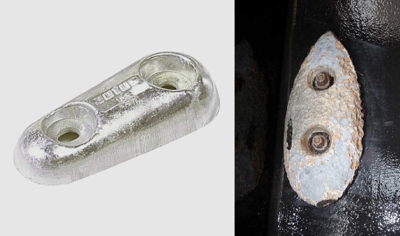 Новый и окисленный алюминиевый анод Новый и окисленный алюминиевый анод