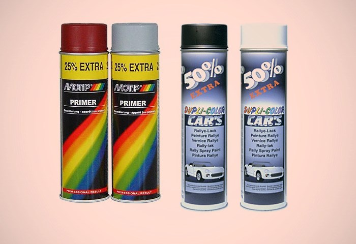 Разные цвета автомобильного грунта: красный, серый, черный, белый Разные цвета автомобильного грунта: красный, серый, черный, белый