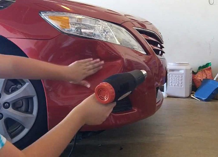 Применение фена для выпрямления вмятины Применение фена для выпрямления вмятины